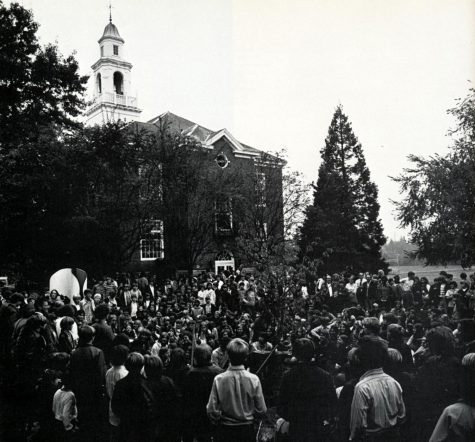 A look into the past: a crowd celebrates the merge of Lakeside (all-boys) with St. Nicholas school (all girls) in 1971 (Lakeside Archives)