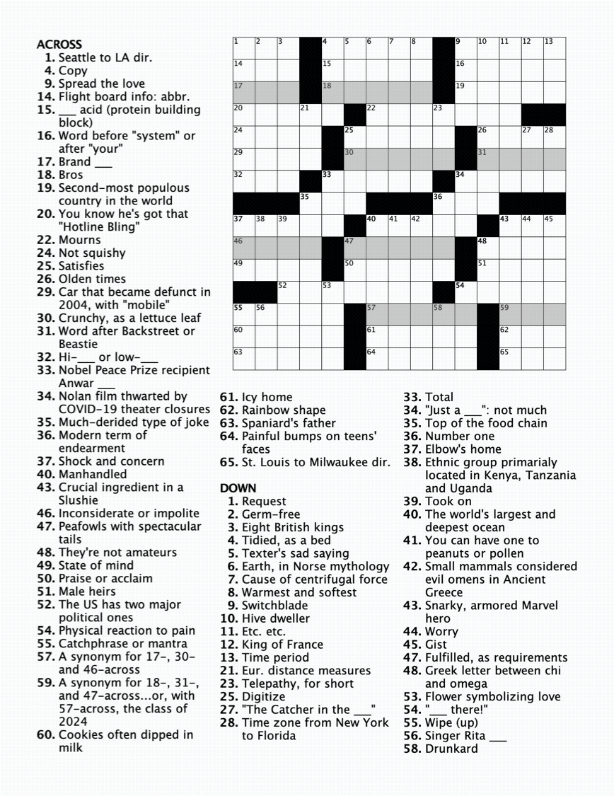 September Crossword – Tatler