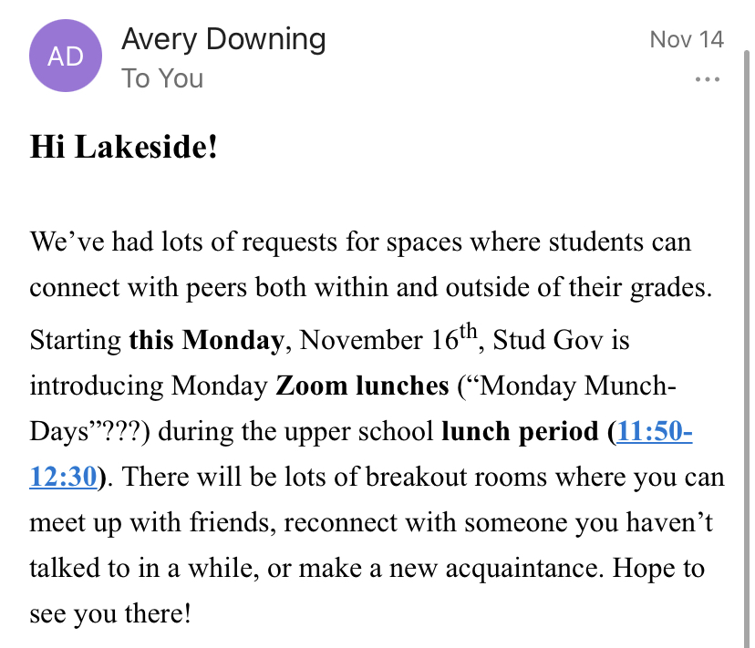 Screenshot of invitation to Monday Zoom lunches(Lee)