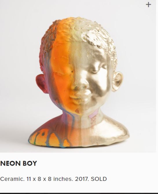 A posting for Neon Boy, one of Jacob Forans ceramic sculptures listed on his website. 