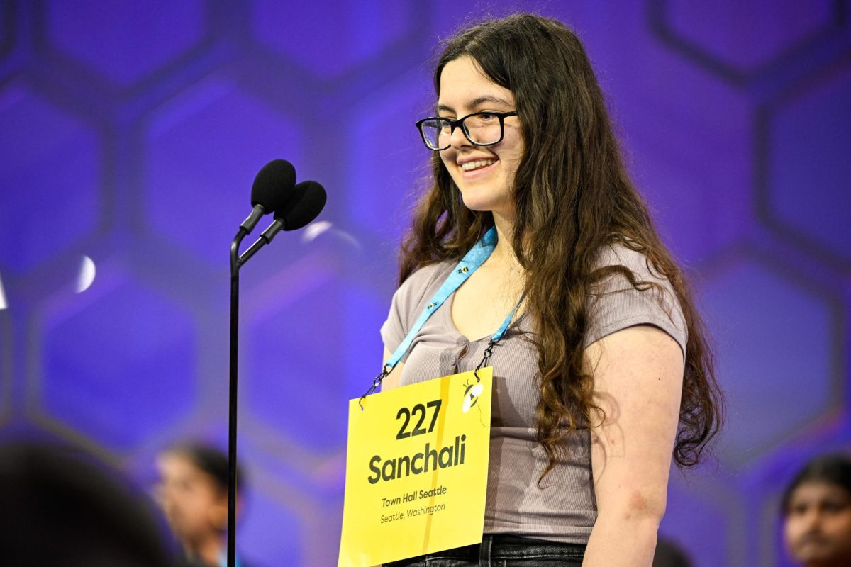 Speller 227, Sanchali Bohacek of Seattle, WA representing Town Hall Seattle competes in the Preliminaries of the 2023 Scripps National Spelling Bee in National Harbor, MD on Tuesday, May 30, 2023.